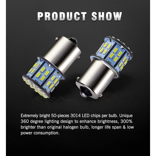 Antline 1156 1141 1003 7506 BA15S LED Bulbs Xenon White 20-Packs, Super Bright 3014 50-SMD LED Replacement for 12 Volt RV Camper Trailer Boat Trunk Interior Lights