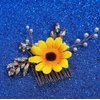 June Bloomy Bride Wedding Sunflower Hair Comb Pearl Flower Hair Piece Rhinestone Hair Accessories (Golden Sunflower)