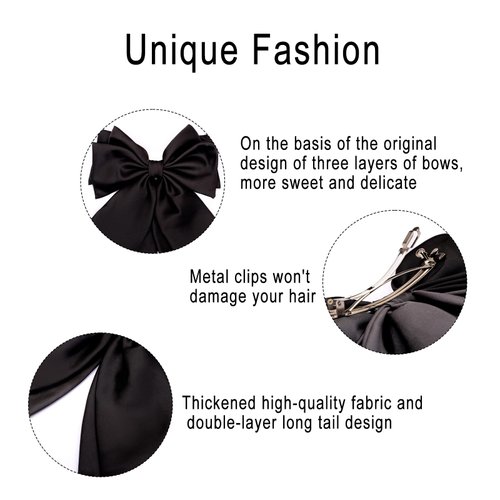 Hair Bows for Women Girls Big Bow Hair Clips Black Hair Bow Metal Clip Hair Accessories Bows for Girls Women 1PCS