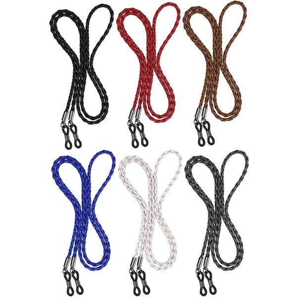 BILIONE Eyeglass Straps, 6PCS Premium Leather Textured Braided Sunglass Necklace Chains, Eyewear Retainer for Men and Women, Glass Cord Lanyard Around Neck for Kids
