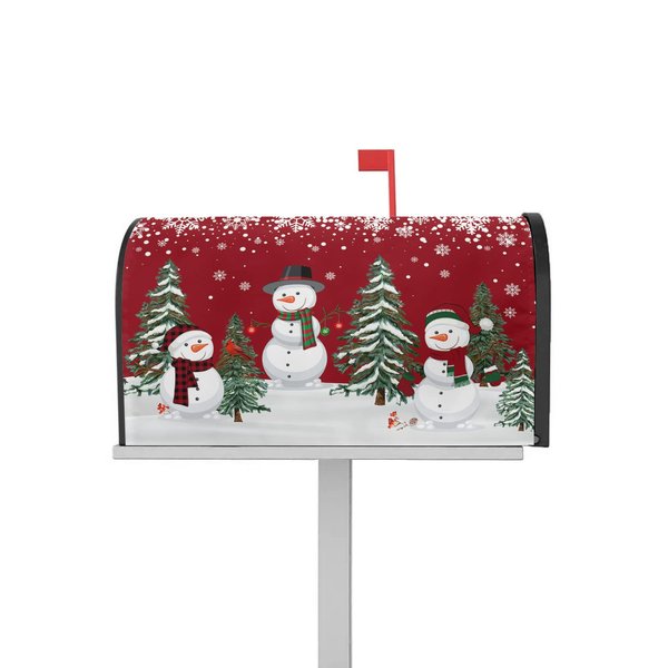 Christmas Snowman Mailbox Cover Red Magnetic Mailbox Wraps, Xmas Tree Winter Snowflake Mailbox Covers Standard Size 18x21 Inch Mail Wrap Post Letter Box Christmas Decoration for Outdoor Gardern Yard