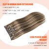 XDhair Clip In Hair Extensions Remy Human Hair Medium Brown #4 Mixed to Caramel Blonde #27 Clip In Real Hair Silk Stright 120g 6Pcs (#4P27,18Inch)