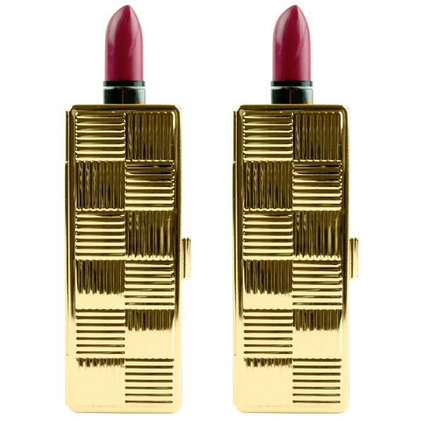 Stephanie Imports Set of 2 Rectangular Vintage Lipstick Cases With Glass Mirror (Gold Checker)