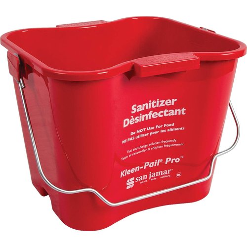 San Jamar Kleen-Pail Pro Sanitizer Pail Cleaning Bucket with Bail Handle for Cleaning, Kitchens, Restaurants, And Janitorial Use, Plastic, 6 Quarts, Red