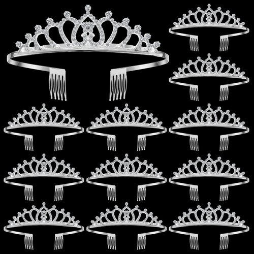 Remuuly 12 Pcs Tiara Crown Princess Crown Headband for Women Girls Silver Queen Crown with Comb Rhinestone Tiara for Bridal Wedding Birthday Prom Party Hair Accessories Cosplay Gift(Cute)