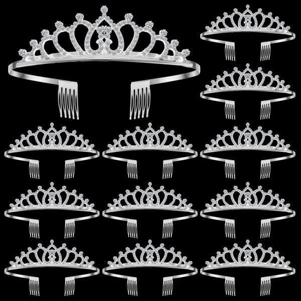 Remuuly 12 Pcs Tiara Crown Princess Crown Headband for Women Girls Silver Queen Crown with Comb Rhinestone Tiara for Bridal Wedding Birthday Prom Party Hair Accessories Cosplay Gift(Cute)