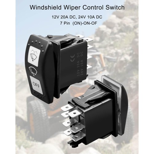 Windshield Wiper Control Switch Replace 710004941 Fit for Can-Am Defender HD10 HD8 2016-2023 Maverick X3, 7 Pin (ON)-ON-OFF, with Indicator Light