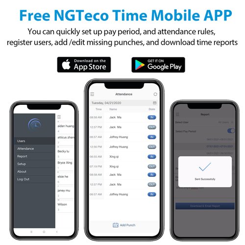 NGTeco Fingerprint Time Clock, W2 Biometric Employee Attendance Machine for Small Businesses and Offices, Fingerprint Scanner, 2.4GHz LAN WiFi Connectivity, iOS/Android App (No Monthly Fee)
