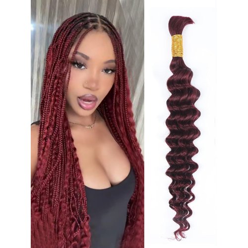 RESACA Human Braiding Hair 50g 1 Bundle 14 Inch Deep Wave Bulk Human Hair for Braiding No Weft Bundle 10A Brazilian Virgin Curly Human Hair Extensions for Boho Braids Wet and Wavy Human Hair（99j）