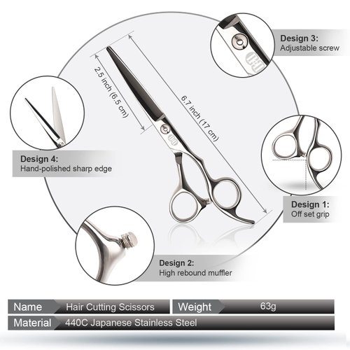 Hair Cutting Scissors Shears Set, CIICII Professional Hairdressing Scissors Kit (Hair Beard Trimming Shaping Grooming Thinning Shears) for Men Women Pets Home Salon Barber Cutting Kit (Silver)