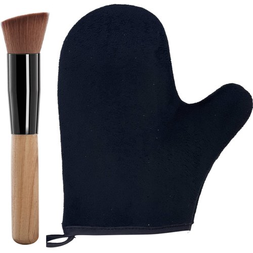 2 Piece Self Tanning Mitt Applicator Set, 1 Self Tanning Glove and 1 Self Tanner Brush, Tan Mitt for Self Tan Sunless Tan (Black)