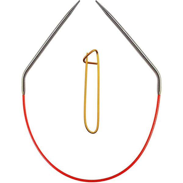 ChiaoGoo Knitting Needles Red Circular 16 inch (41cm) Stainless Steel Size US 6 (4mm) Bundle with 1 Artsiga Crafts Stitch Holder 6016-6