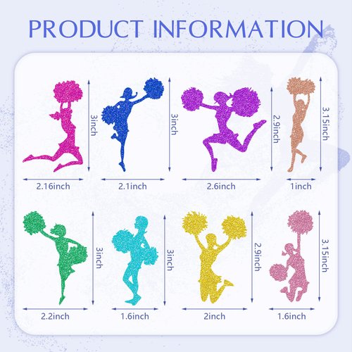 48 Pieces Glitter Cheerleading Gymnastics Cupcake Toppers Colorful Cheerleader Silhouette Toothpicks Gymnast Girl Cake Picks Decorations for Gym Theme Baby Shower Birthday Party Favors Supplies