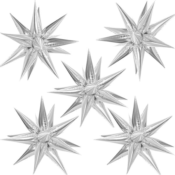 ZAKVOOR 60 Pcs Star Balloons 12 Spike Foil Explosion Party Decoration Balloons for Christmas New Year Eve Birthday (Silver)