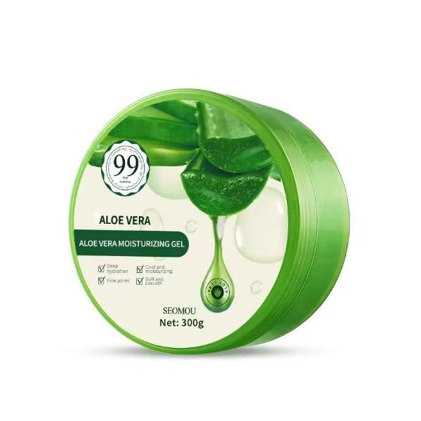 SEOMOU Organic Aloe Vera Gel for Face & Body, 96% Pure Aloe Gel Made within 12 Hours of Harvest, Ideal for Skin, Scalp, & Hair Hydration, Calming Moisturizer for After Sun Exposure & Sunburns, 7oz