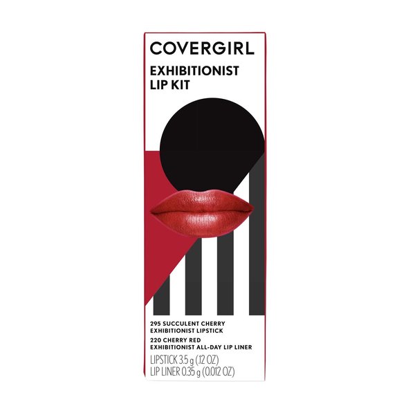 COVERGIRL Exhibitionist Lip Kit (Lip Stick & All-day Lip Liner), Succulent Cherry/Cherry Red, Carton Oz (3.85 Grams), 2 Count