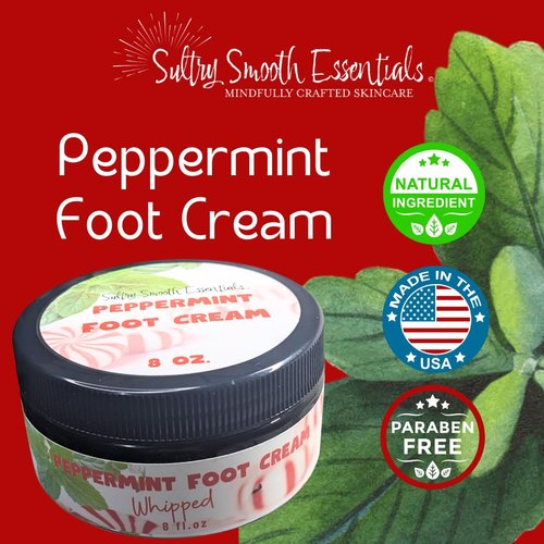 Peppermint Foot Cream - Relieves + Replenishes Dry Skin, Cooling Peppermint with Soothing Ultra-Moisturizing Shea + Cocoa Butters, Lanolin + Essentials oils (8 oz)