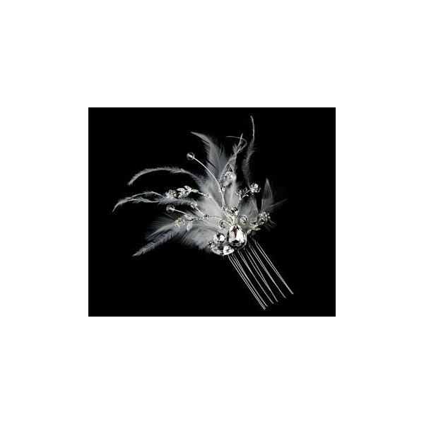Gorgeous Rhinestone Dazzle WHITE Feather Bridal Hair Comb