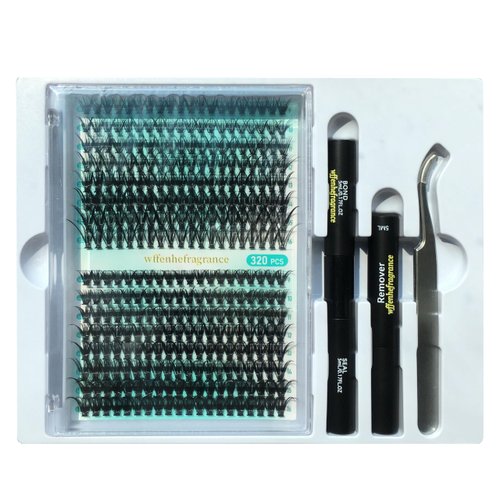 Wffenhefragrance DIY Volume eyelash extensions Kit - Lashes cluster 30D+40D D Curl Individual Lashes | Thick Eyelash extensions Kit 320pcs | Thin Band Cluster Lashes with Bond, Seal, and Tweezers
