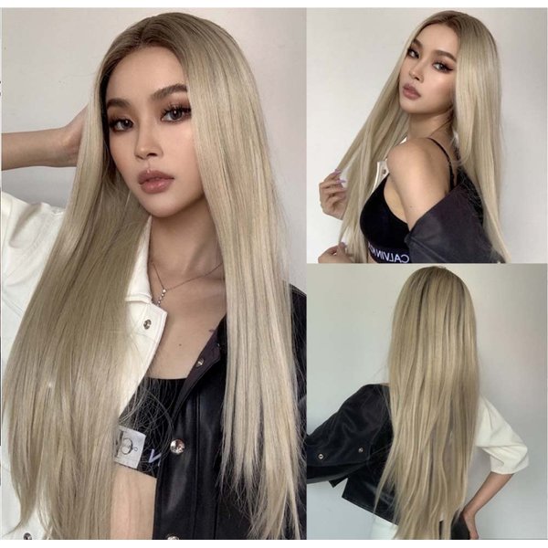 melody wig Blonde Synthetic Lace Front Wigs for Women Gold Silky Straight 180% Density Half Hand Tied Heat Resistant Fiber Hair Gifts 24'' …