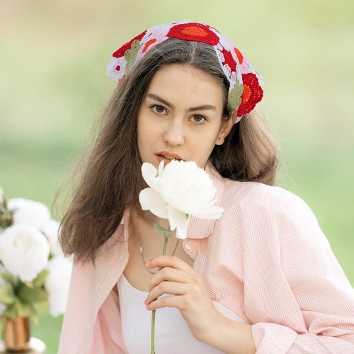 Woeoe Crochet Floral Bandana Knit Triangle Headband Cute Strawberry Head Scarf for Women's Hair(3 Pcs)