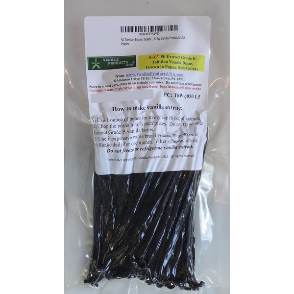 50 Tahitian Extract Grade B Vanilla Beans 4~6" by Vanilla Products USA