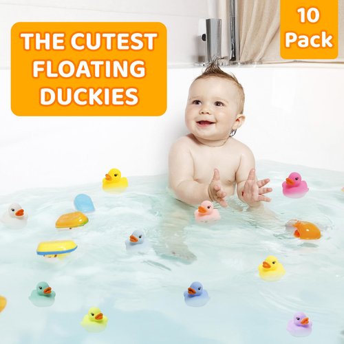 Kiddie Play Rubber Ducks 10 Pcs Mini Bath Rubber Duckies, Colorful Squeaky Baby Shower Party Favors, Floating Preschool Bathtub Toys, Fun for Infants Kids Toddlers & Party Decor