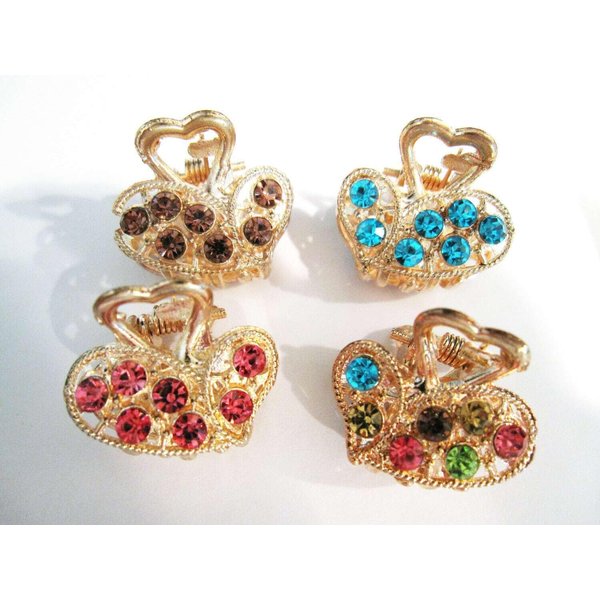 Jeweled antique gold hair claw clip with crystals (Primary color: Pink)