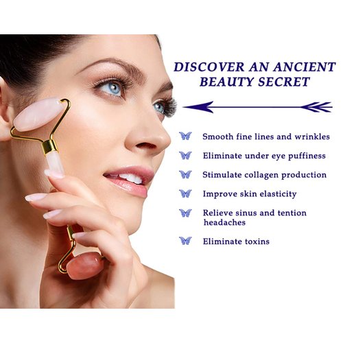 Jade Face Roller and Gua Sha Set, Facial Beauty Roller and Face Massager, Rose Quartz Skincare Tools, Anti Aging, Reduce Wrinkles and Relieve Muscle Tension