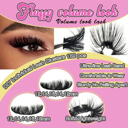 SZYZKJ Eyelash Extension Lash Cluster 3D Effect DIY Cluster Thick Volume Lashes Eyelash Extensions 144pcs D Curl Lashes 12-18mm Mix Individual Lashes Cluster Eyelash Cluster Lash Extension