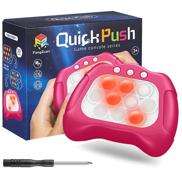 Quick Push Bubble Game for Kids 3+, Electronic Quick Push Game Console, 4 Modes Push Pop Game Christmas Birthday Gifts for Boys Girls Adults, Light-Up Interactive Educational Sensory Fidget Toy, Pink