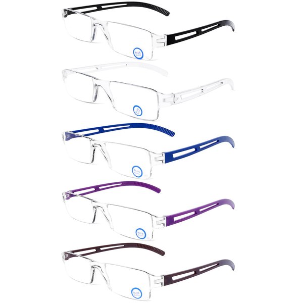 DOOViC 5 Pack Rimless Reading Glasses Blue Light Blocking Computer Readers Anti Eyestrain 3.50