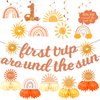 First Trip Around The Sun Decorations, First Birthday Decorations for Girl Include Boho Sun Banner Hanging Swirls and Honeycomb Centerpiece, 1st Birthday Party Supplies Girl