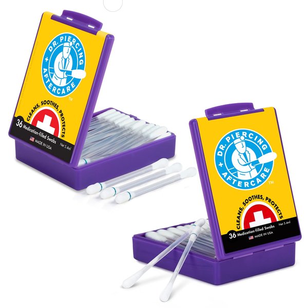 Dr. Piercing Aftercare Swabs - Saline Solution for Piercings - Earring Nose Belly Ear Piercing Cleaner - Saline Wash, Ear Hole Cleaner – Piercing Aftercare Formula,72 swabs (2-Pack)