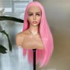 COCOFANS Pink Lace Front Wigs for Women Girls Long Silky Straight Synthetic Lace Wig Glueless Natural Hairline Wig Middle Part Heat Resitant Fiber Hair