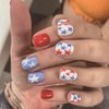 4th of July Press on Nails Extra Short with Red Blue Star Designs Square False Nails Glossy Reusable Artificial Nails Independence Day Fake Nails Full Cover for Women Girls Nail Supplies 24 Pcs