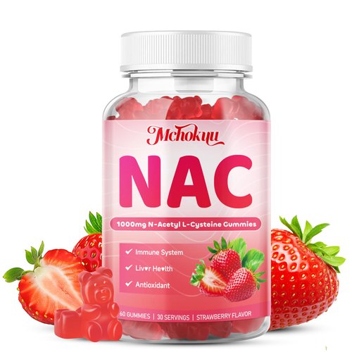 Mchokuu NAC Gummies for Adults & Kids 1000mg, NAC Supplement N-Acetyl Cysteine, Immune Support Liver & Lung Health Antioxidant Sugar-Free, Strawberry Flavor Gummy, 60 Counts