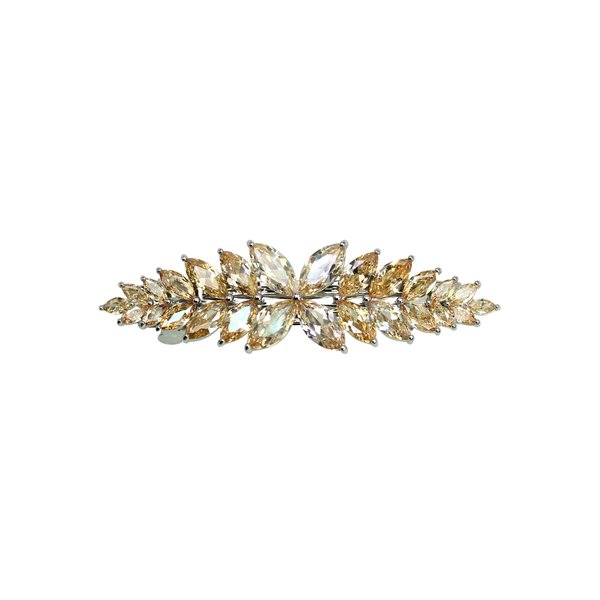 Faship Gorgeous Champagne CZ Crystal Floral Hair Barrette Clip