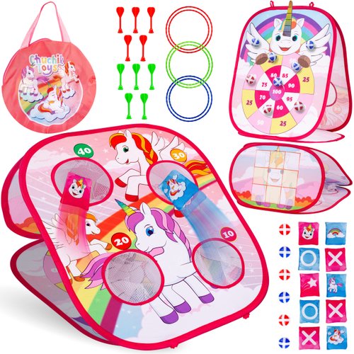 Chuchik Bean Bag Toss Game – 5in1 Portable Indoor Unicorn Party Games, Outdoor [Toy]s for 3+ Year Old [Girl]s– Unicorn [Toy]s Gifts for Little Girl]s Age 3 4 5 6 7 8