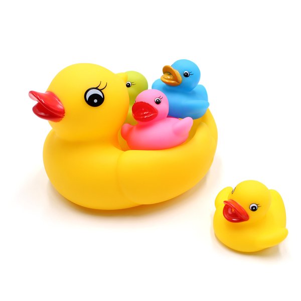 DOPHYRANIX Floating Rubber Duckies Bath Play 5 Pieces Set - Includes 1 Jumbo Mama Ducky and 4 Baby Ducks - Fun Water Tub Playing Kits(4 Colors)