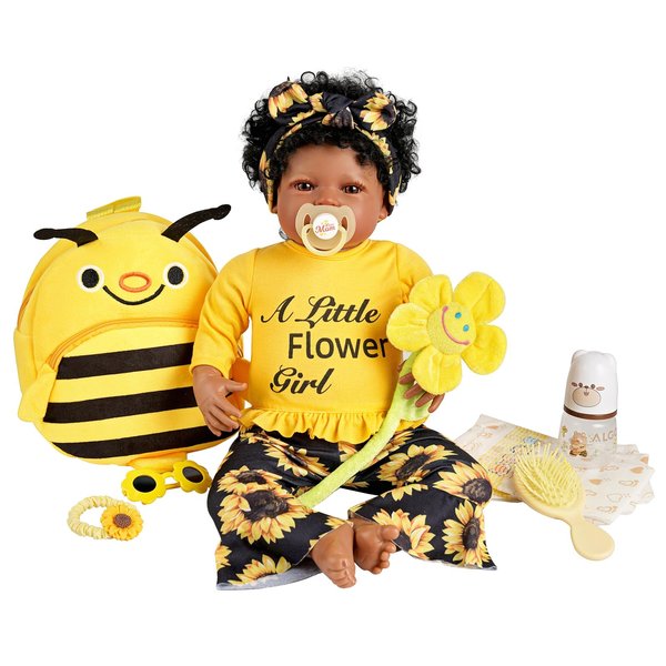 BABESIDE 13 Pcs Reborn Baby Doll Clothes and Accessories Set for 17-22 Inch Dolls, Sunflower Baby Doll Clothing Accessories with Bee Baby Backpack for Toddler Girls Pretend Play Toys Age 3+