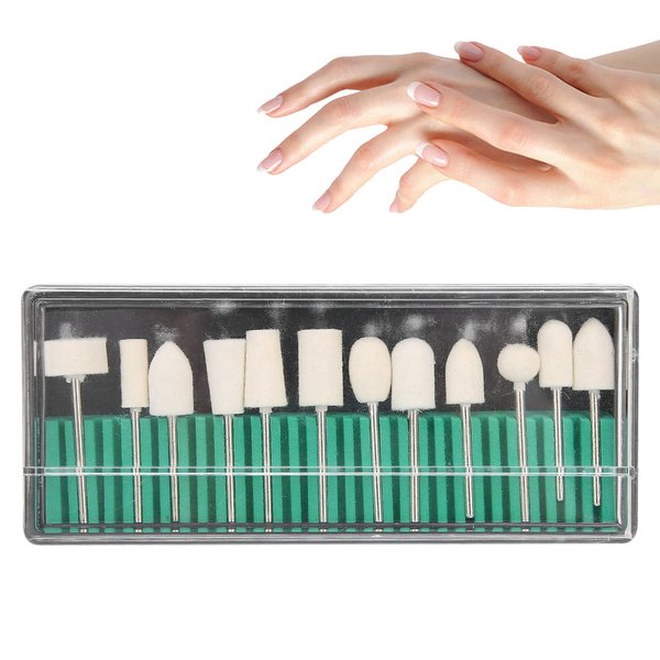 Haosie 12PCS Wool Felt for Women Nail Grinding Polishing, Nail Drill Bits Set Accessory, Polishing Buffing Wheel, File Heads Tools