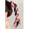 Furling Pompoms 5pcs Floral Printed Hair Scarf Scrunchies for Women Bow Hair Band Elastic Rubber Band with Long Tail Ponytail Holder Hair Accessories