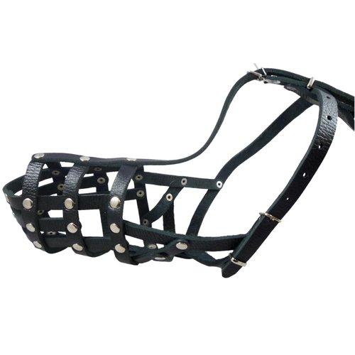 Secure Leather Mesh Basket Dog Muzzle #13 Black - German Shepherd, Labrador, Husky, Retriever (Circumference 12.25", Snout Length 4.75")