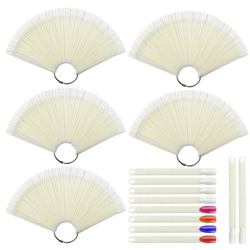 CZWESTC 300 pcs Nail Polish Swatch Sticks Nail Swatch Sticks with Ring False Nail Sample Sticks Nail Polish Board Nail Accessories for Nail Art Polish Display and Home DIY
