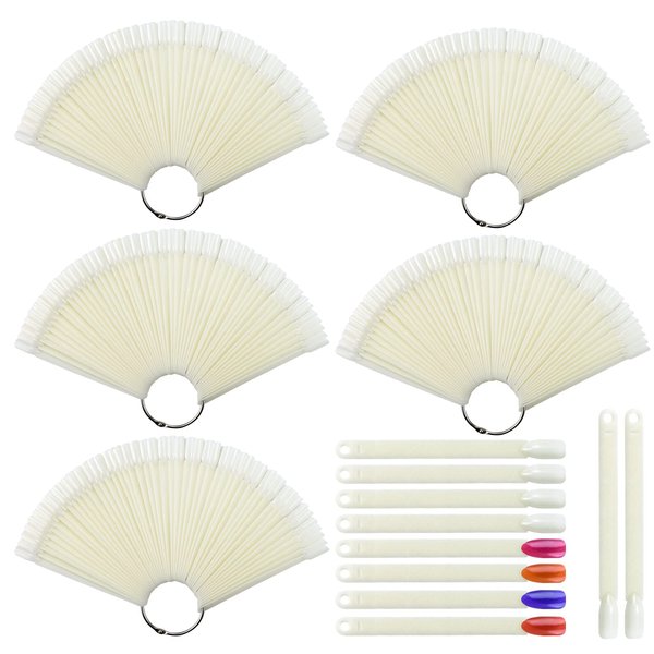 CZWESTC 300 pcs Nail Polish Swatch Sticks Nail Swatch Sticks with Ring False Nail Sample Sticks Nail Polish Board Nail Accessories for Nail Art Polish Display and Home DIY