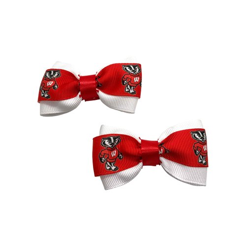 Handmade Wisconsin Football Girls Hair Bow Set, Little Girl Bows, Pigtail Hair Bows, Toddler Hair Bows,