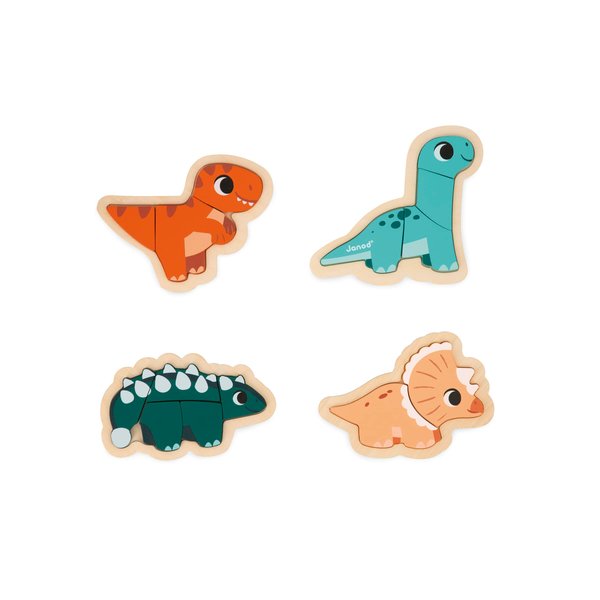 Janod 4 FSC Wood Dinosaur Progressive Puzzles-2 to 5 Pieces-Children’s Toys-Educational Games-Early-Years Toys-18 Months +, J05824, Multicolor