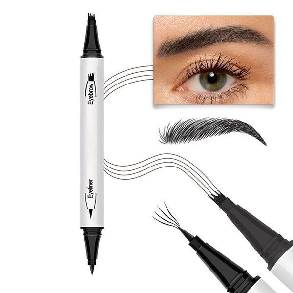 4 Claws Tip Microblade Eyebrow Pen,24h Long Lasting Waterproof Smudge Proof with Micro-Fork Tip Eyebrow Pencil,Makeup Eye Brow Contouring Pen Creates Natural Looking Brows Effortlessly - black