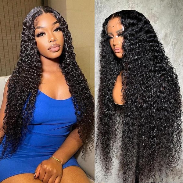 30 Inch HD Lace Front Wigs Human Hair Deep Wave Lace Front Wigs Human Hair Pre Plucked Deep Curly Lace Frontal Glueless Wigs Human Hair 180% Density Natural Black Water Wave Lace Front Wigs for Women